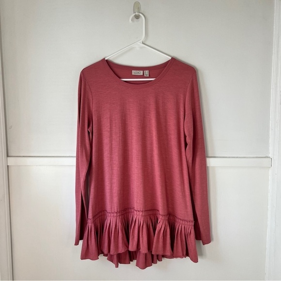 LOGO by Lori Goldstein Pink Ruffle Peplum Hem Tunic Top - Picture 7 of 11